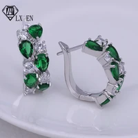 lxoen ethnic green zircon round hoop earrings for women party silver color drop water hoops earrings jewelry brinco gift bijoux