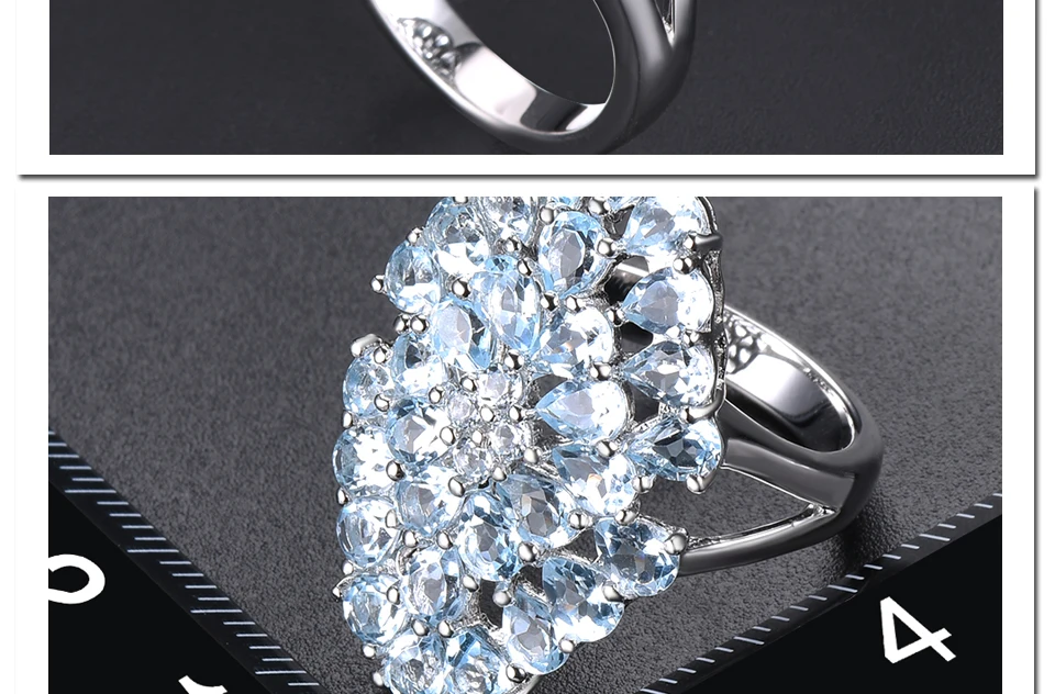 Hutang, 5.97ct, голубой топаз, женское кольцо, натуральный камень, 925 пробы, серебро, обручальные кольца, изящное элегантное ювелирное изделие для подарка