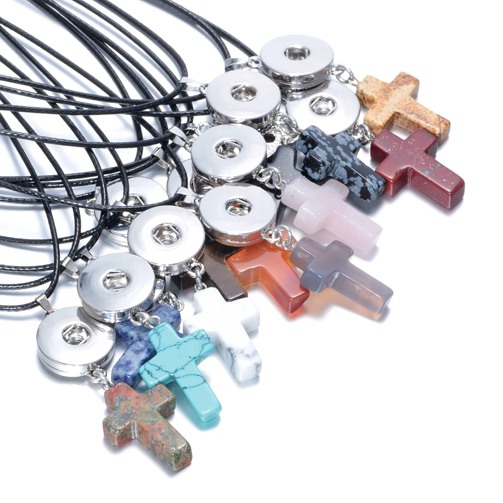 Белый цвет крест из натурального камня 18 мм оснастки кнопки ювелирные изделия