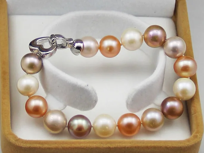 

Wedding Woman Gift 7.4inch 10x12mm Colorful Natural Freshwater Pearl Bracelet Handmade Heart Clasp Woman Jewelry