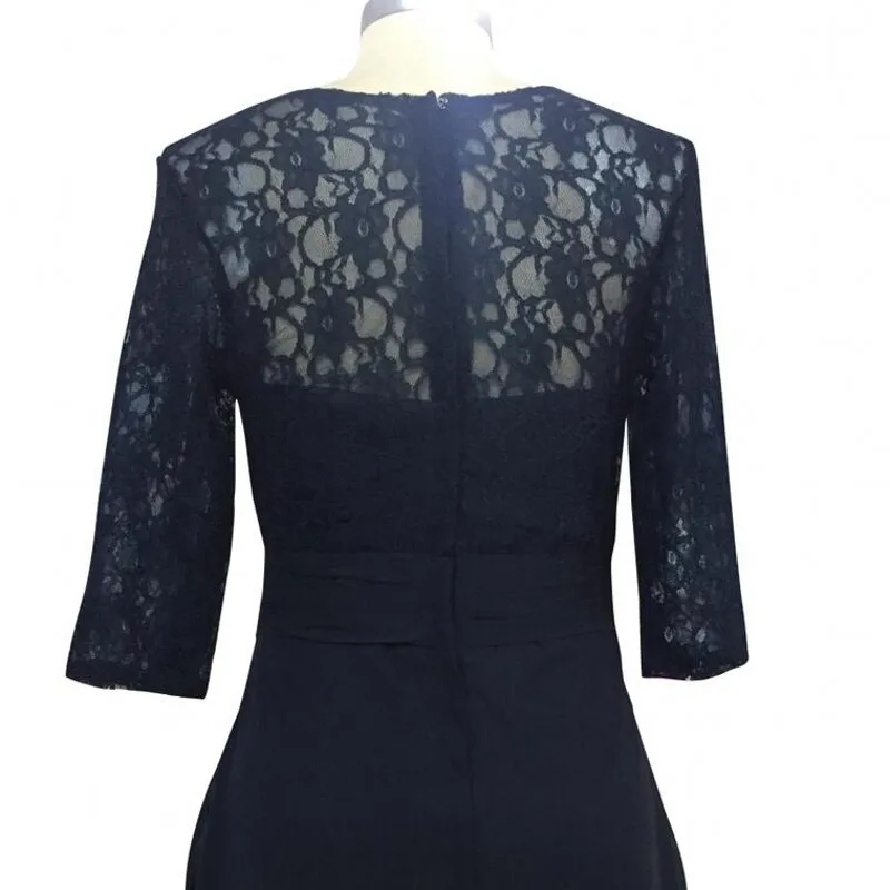 Темно синие по колено для матери невесты платье с рукавами три четверти Винтаж