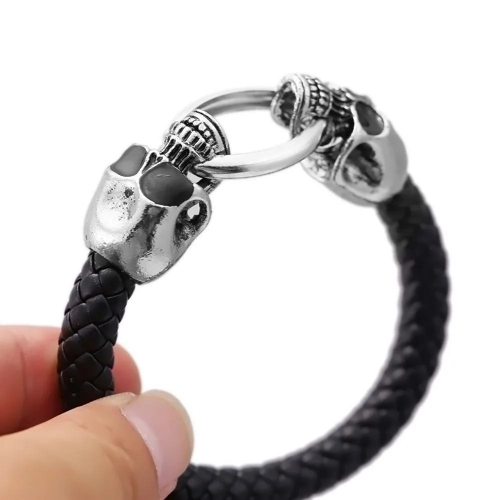 

10pcs/lot Wholesale fashion jewelry men's charm bracelets skull leather Bracelet skeleton creative gift bjoux Halloween present