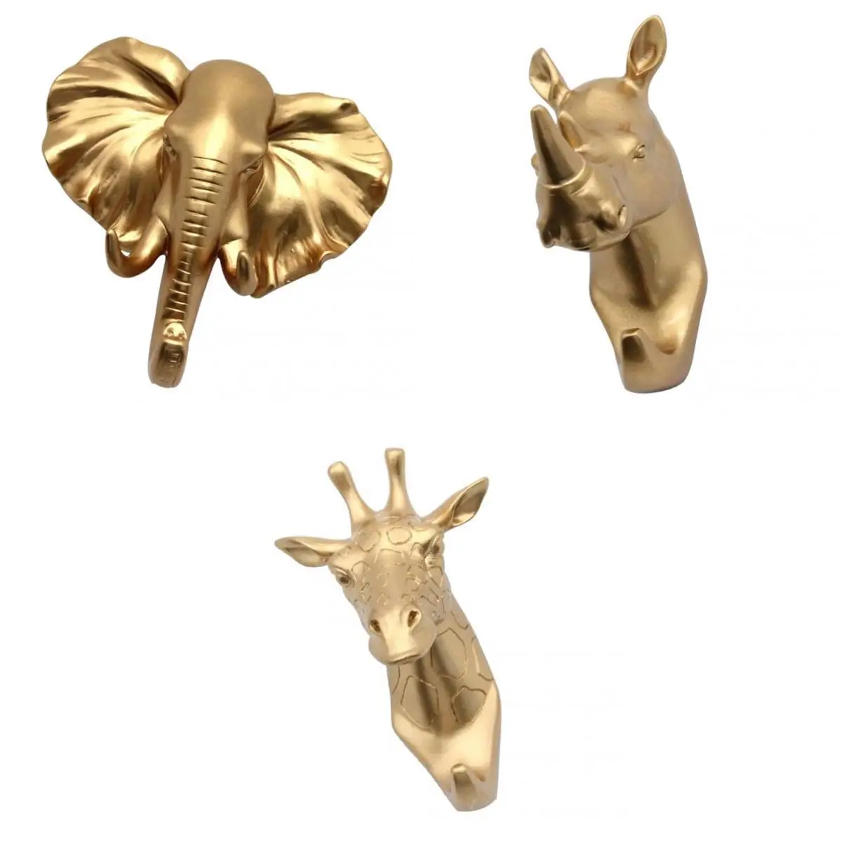 

Pack 3 Resin Animal Head Hook Coat Hanger Rack Wall Mount Home Decor Gold