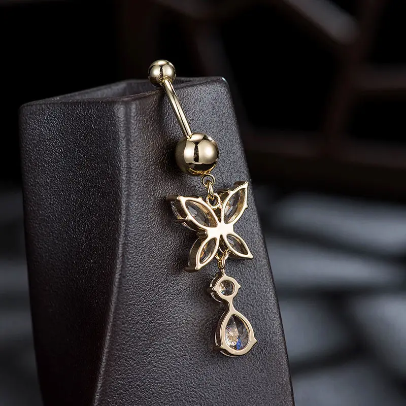 Женские сексуальные висячие кольца с пуговицами на животе Модные Позолоченные