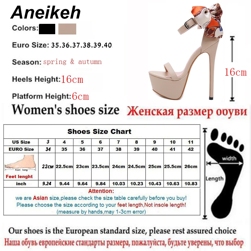 Женские босоножки Aneikeh черные на очень высоком каблуке 16 см с бантом-бабочкой