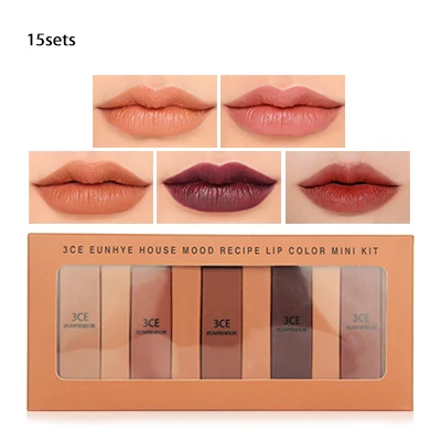 15 pieces N1028 3CE eunhye House,, Набор губной помады, матовая губная помада, водостойкая косметика для губ, легко носить с собой, матовые помады, 5 цветов в наборе - Цвет: 15 pieces N1028