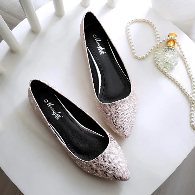 С рисунком под змеиную кожу Женские туфли без застежек с острым носком Женская