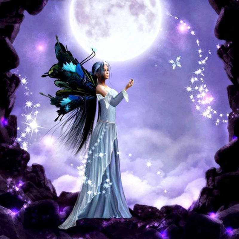 

5D DIY Full Drill Round Diamond Embroidery Diamond Painting Cartoon Butterfly Fairy Pattern Cross Stitch Wall Stickers