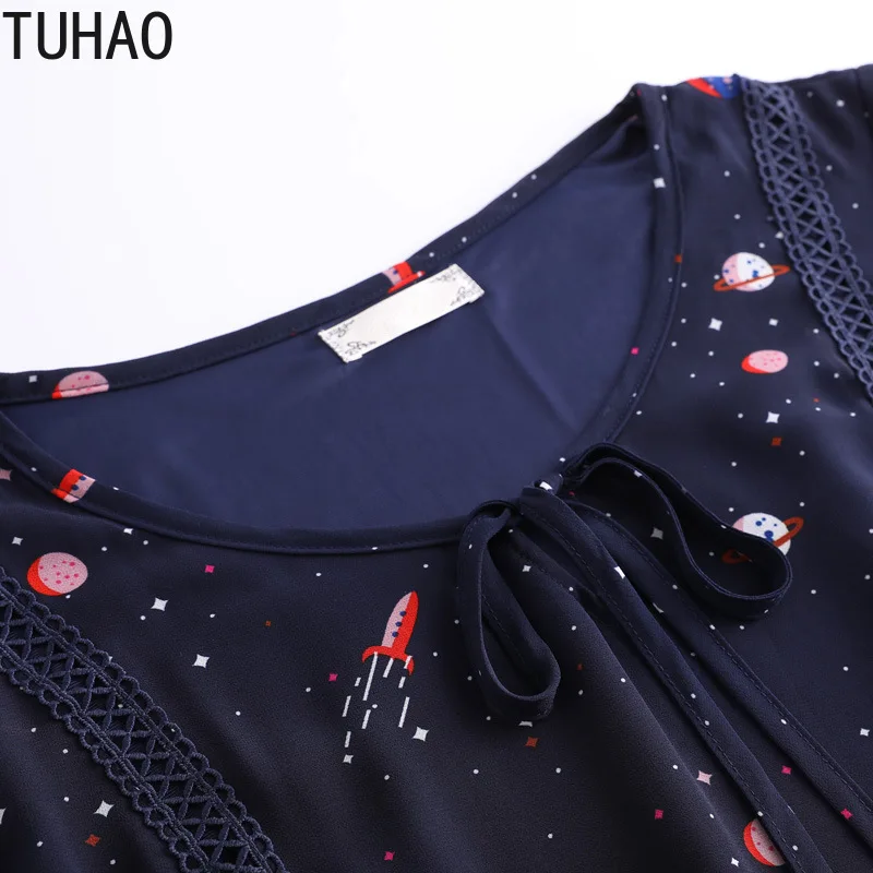 TUHAO винтажное женское платье с принтом и оборками размера плюс 10XL 9XL 8XL элегантные темно-синие офисные женские платья летнее платье Одежда большого размера