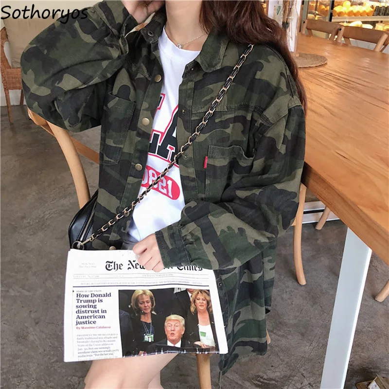 Jackets Women Camouflage Leisure Pockets Single Breasted Loose Korean Coats Womens Cotton All-match BF Harajuku Basic Jacket