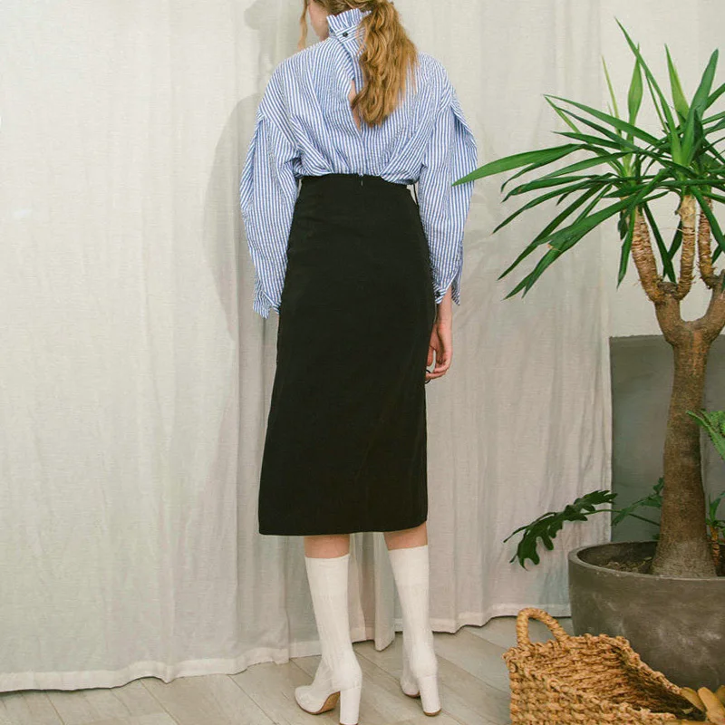 TWOTWINSTYLE 2019 осенний винтажный Женский комплект из двух предметов рубашка в полоску