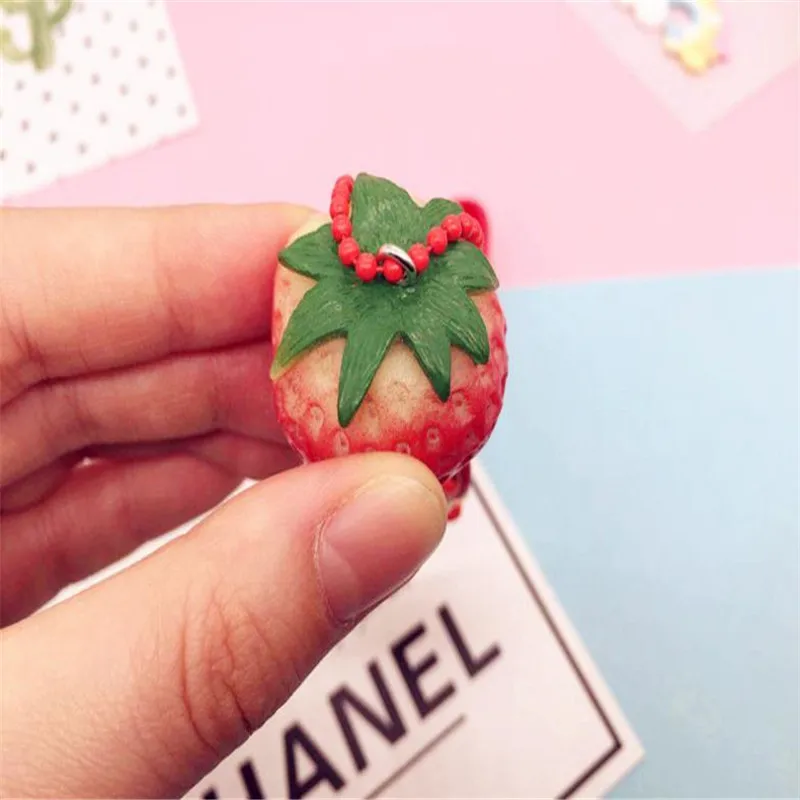 Soft cute strawberry leather rope keyring pendant plush toys keychain ladies car bag Christmas birthday gift | Игрушки и хобби