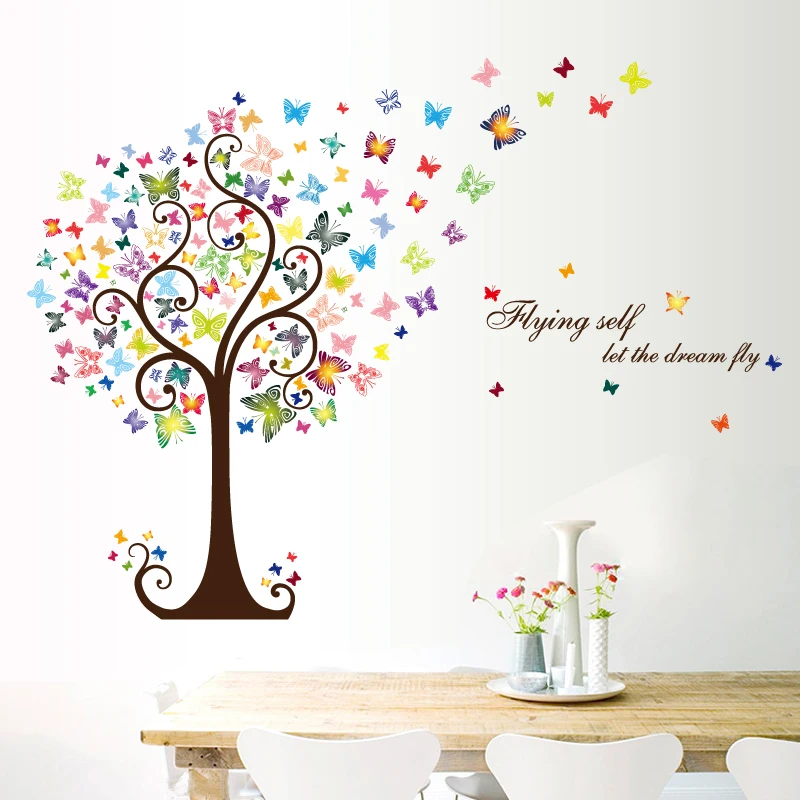 Butterfly tree Home Decor adesivo de parede Art Decals 3D DIY Wallpaper decoration for Kids Rooms Wall Stickers