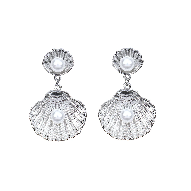 jiayijiaudo Imitation Pearl Earrings Women's Jewelry Silver Color Shell Fashion Party Accessories newdropshipping | Украшения и
