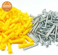 wholesale high quality 200pcs 6x30mm drywall ribbed plastic anchors with screws kit plastic expansion pipe wall plug