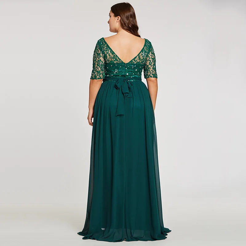 Tanpell fashion plus вечерние платья охотник совок линии длиной до пола платье шифон с половиной рукавов кружева бисером длинное вечернее платье