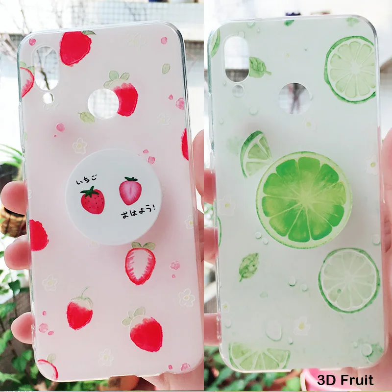 Чехол TPU Cute Fruit Stand Holder для Huawei Nova 3 3i для Mate 10 P20 P10 P9 P8 honor 9 Lite 2017 Y6 prime 2018.