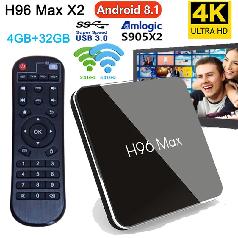 Фото H96 MAX X2 ТВ приставка Android 8 1 4 ГБ 32 четырехъядерный процессор Amlogic S905X2 4K H.265 WiFi 2 4G + 5 8G H96 MAX X2 ТВ приставка Android 8 1 4 ГБ 32 четырехъядерный процессор Amlogic S905X2 4K H.265 WiFi 2 4G + 5 8G