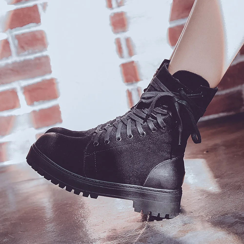 Boots Women's Retro Lace-UP Shoes platform Non-slip Round Toe Zipper Martin PU Leather Winter Classic Female Sep# | Обувь