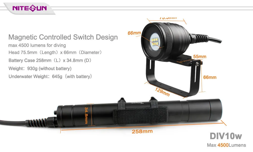 NITESUN DIV10W Дайвинг светильник 6 * CREE XM L2 светодиодов Макс 4500 люмен подводный 150 м