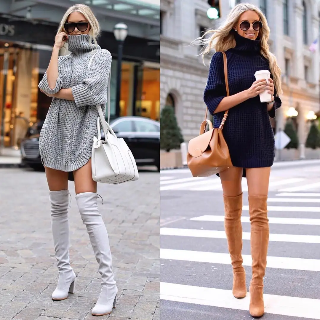 

Autumn Winter Casual Loose Long Turtleneck Pulover Sweater Dress Women Korean Streetwear Knit Long Sleeve Fluffy Warm Sweater