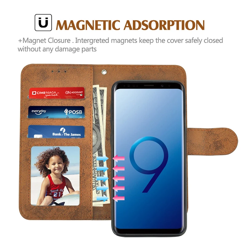 Чехол книжка 2 в 1 LANCASE для Samsung Galaxy S9 магнитный Ретро из искусственной кожи Plus