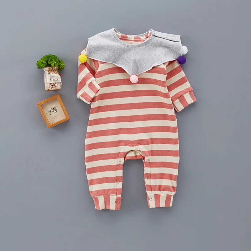 2017 simple fashion design baby long-sleeves overalls colorful balls rompers 6-18Months boy and girls pompom Free shipping | Детская