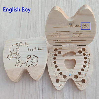 English Boy Новое испанское/английское детское дерево коробка зуб пупочный органайзер для хранения молочных зубов собирает зубы Детские сувениры подарок Keepsakes - Цвет: English Boy