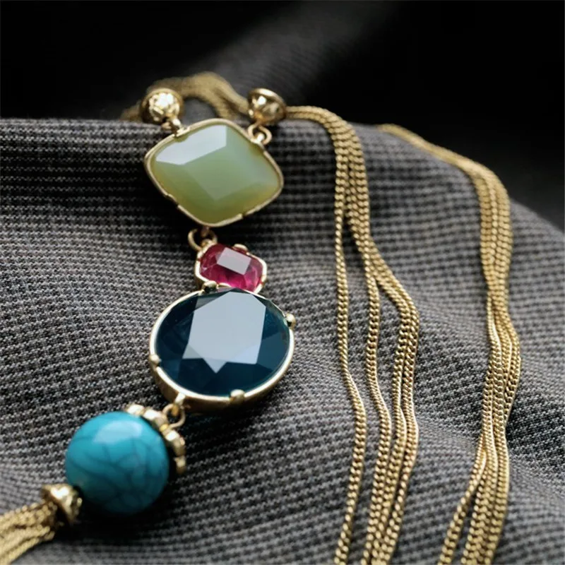 XQ Модные женские длинное кистовое ожерелье новые синие Бусины квадратная