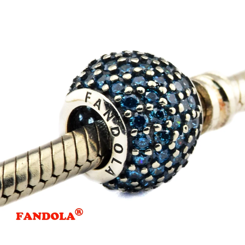 Fit Pandora Bracelets Pave Lights Beads with Teal Cubic Zirconia Authentic 925 Sterling Silver Charms Jewelry Making CK170H | Украшения и