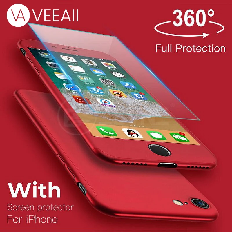 VEEAII 360 градусов полное покрытие чехол для iPhone X XS Max XR со стеклом 6 6s 7 8 plus 5 5S SE задняя