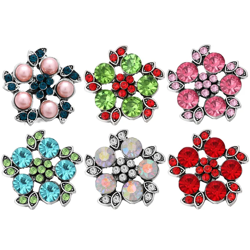 Мода 18 мм сплав цветок оснастки кнопки очарование горный хрусталь Кнопка имбиря