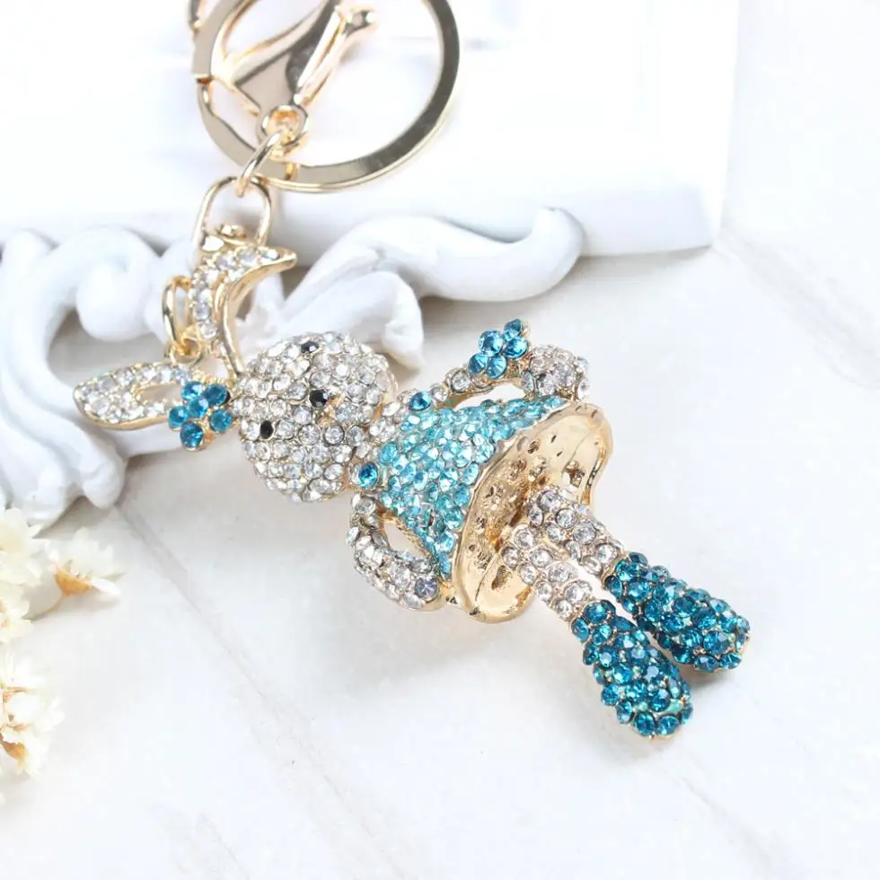 

Rabbit Blue Club Skirt Charm Pendant Crystal Purse Bag Keyring Key Chain Women In Jewewlry Special Souvenir With Good Quality