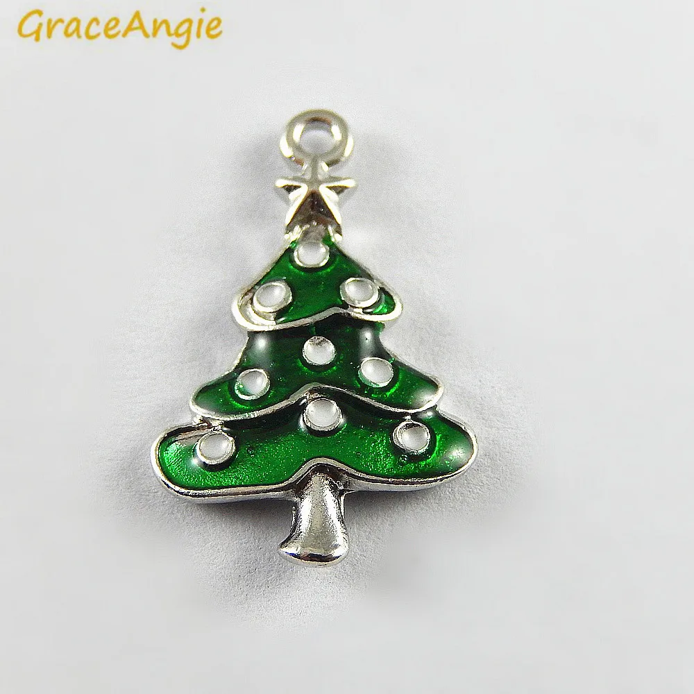 10 шт. зеленая эмаль|tree charm|christmas tree charmscharms wholesale |