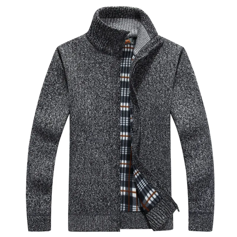 

New Winter Mens Sweater Brand Fashion Stand Collar Slim Fat Zipper Fleece Casual Sweatercoat Men Thicken Sweater Coat 3XL AF1385
