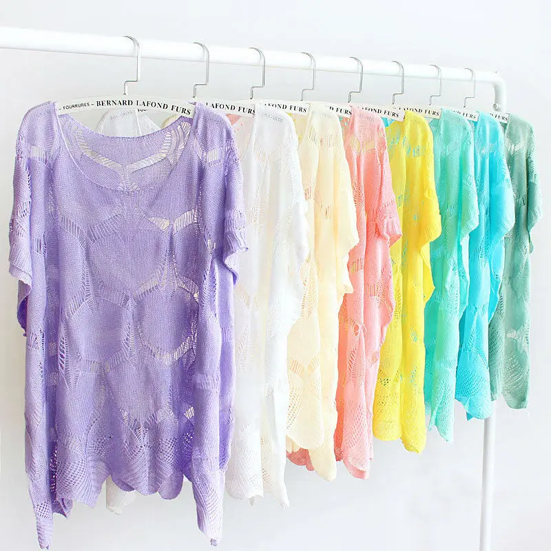 Летние женские вязаные пуловеры с вырезами повседневные свободные тонкие