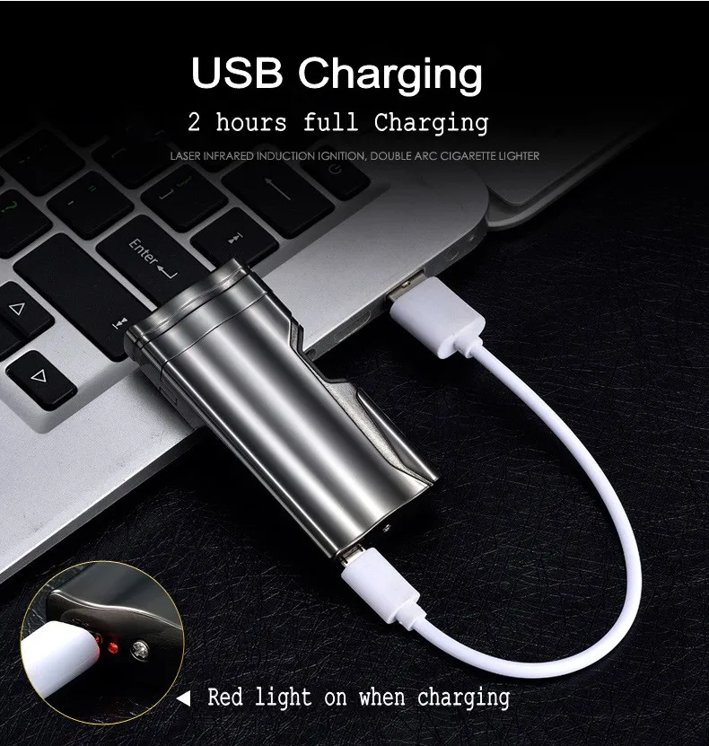 Новинка 2018 лазерная сенсорная USB Зажигалка инфракрасная двойная дуговая
