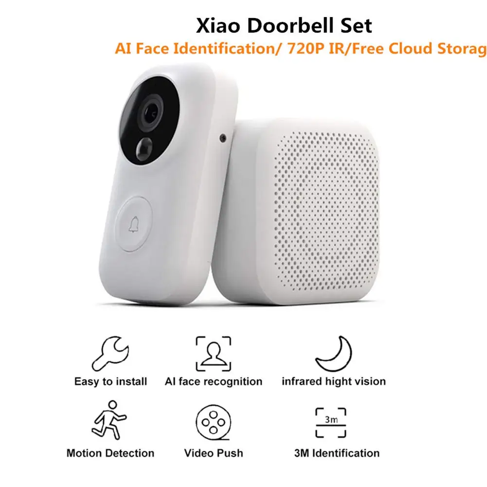 Xiaomi Zero видео дверной звонок набор AI распознавание лица 720P ИК Ночное Видение Обнаружение движения SMS Push домофон Облачное хранилище