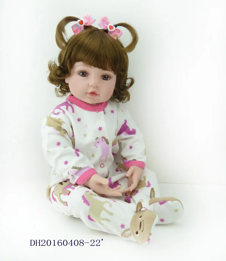 

Girl doll reborn 22" Curly brown hair cloth body silicone vinyl dolls for children gift bebe alive reborn bonecas brinquedos