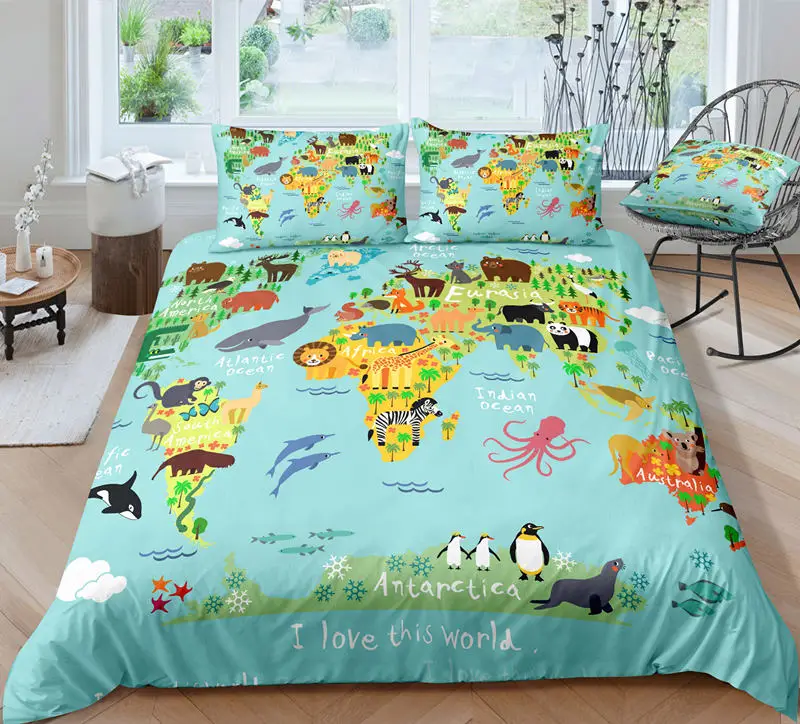 5 3D World Map Geography Pattern Printing Duvet Cover With Pillowcases Twin/ Queen/ King Bedding Set - Цвет: 5