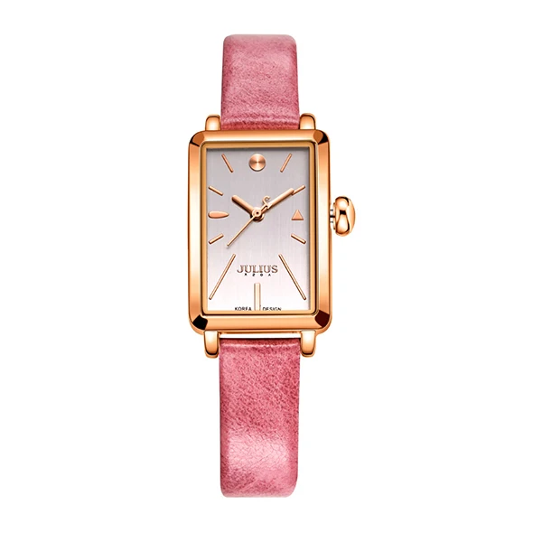 pink leather watch Julius бренд леди классический синий квадратный циферблат кожа часы Винтаж Водонепроницаемый Кварцевые платье наручные часы женские часы Montre Femme - Цвет: pink leather watch
