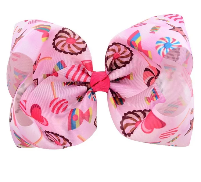 NO.4 1 шт. 8'big Bowknot Бабочка пончик Единорог леденец Мороженое Печать Grosgrain бантик из тесьмы для волос заколки A85 - Цвет: NO.4
