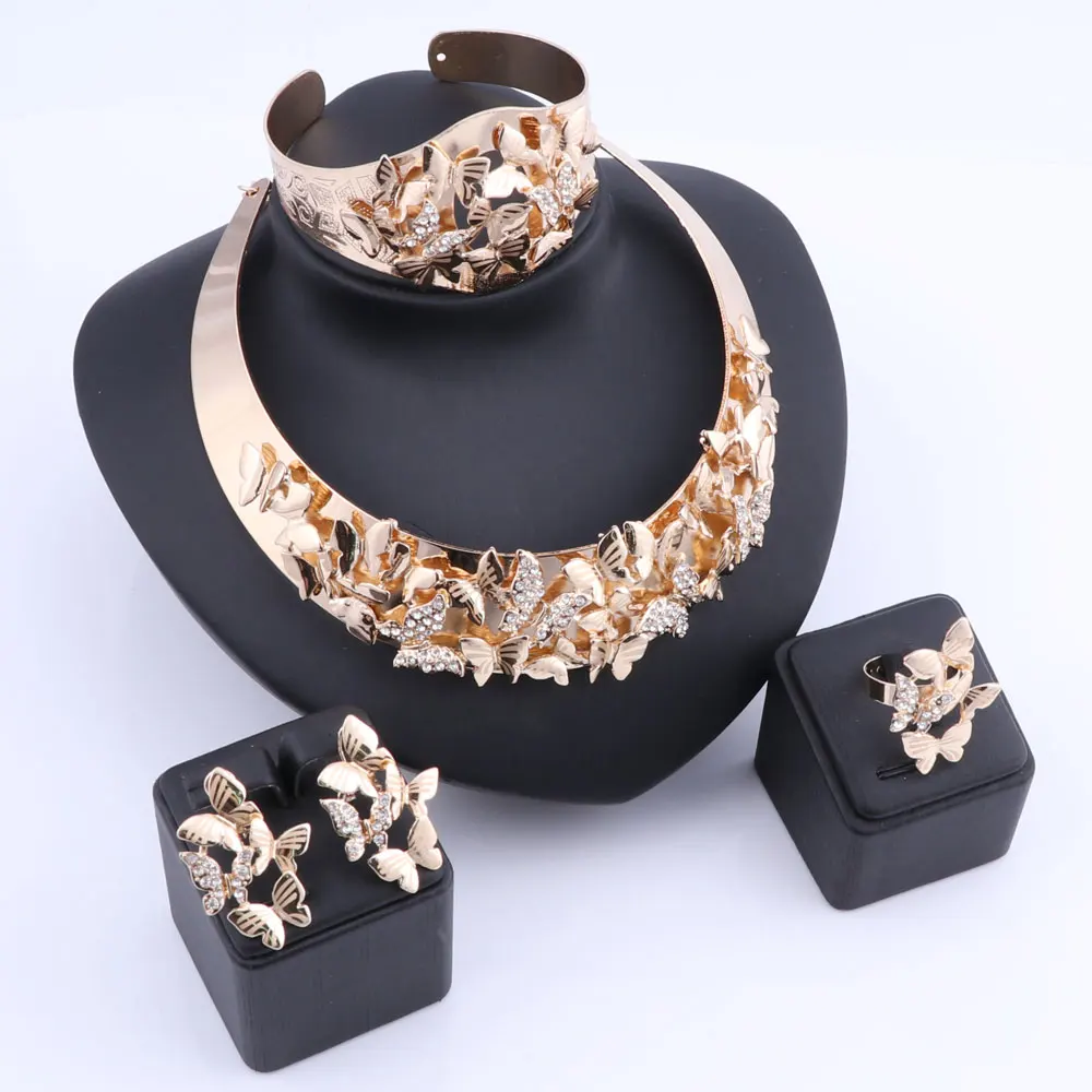Женский костюм Африканский Дубай Золотая Бабочка кристалл ювелирный набор