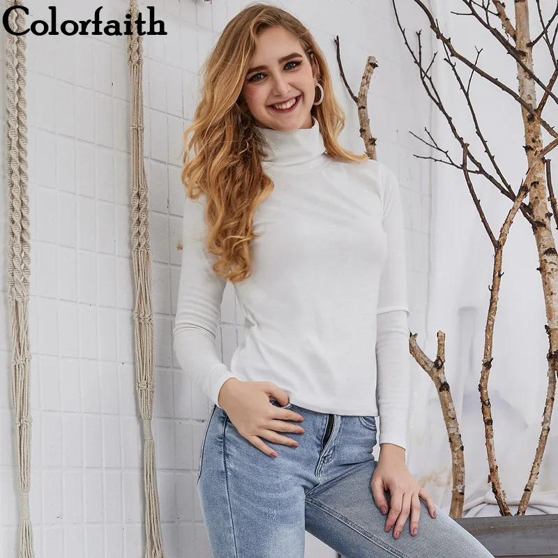 Colorfaith Женская водолазка футболка с длинным рукавом осень зима 2019. Верхняя одежда