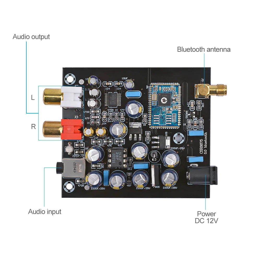 Плата Bluetooth декодера AIYIMA 5 0 CSR8675 DAC 12 В 3 мм аудио модуль без потерь с антенной для