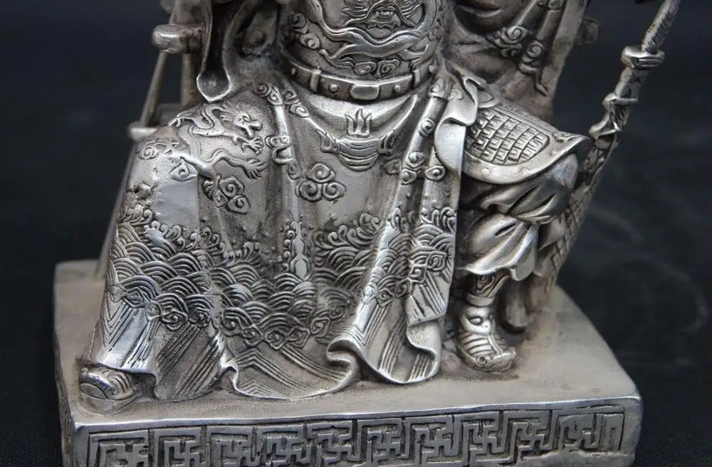 Китайский белый Медный Серебряный Дракон Гуань Гонг Юй Бог Будда книга флаг