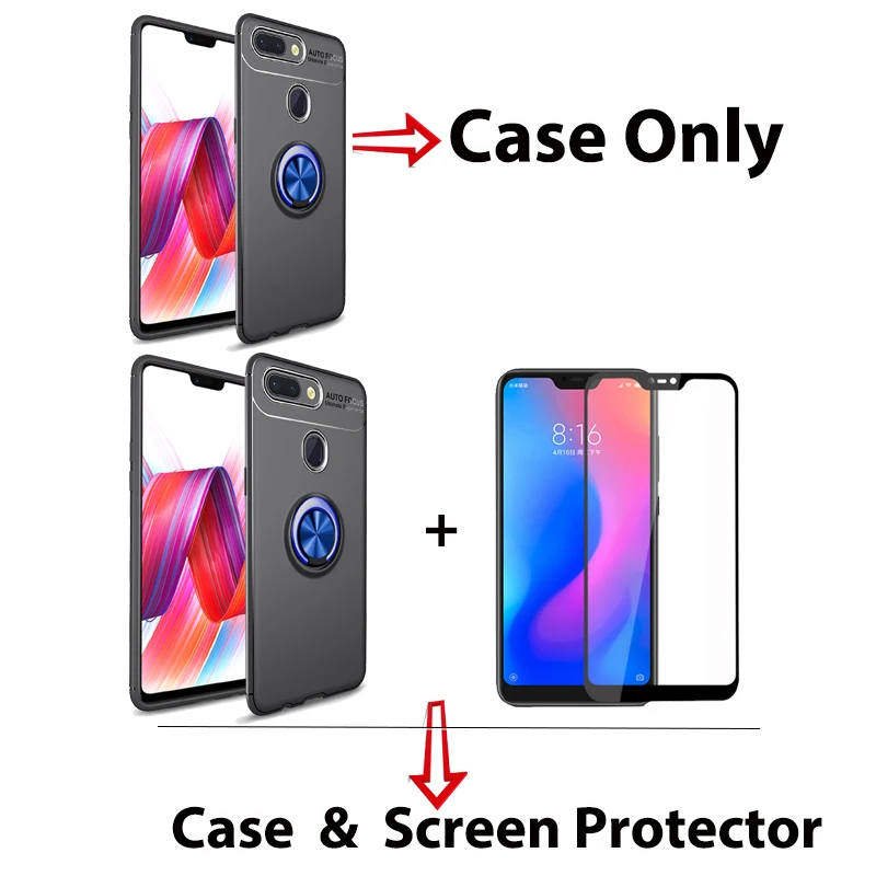 

Magnetic Ring Stand Case for Xiaomi mi 8 Lite mi8 Luxury Soft Silicone Case Tempered Glass+Full Cover for Xiaomi mi 8 Lite mi8 8