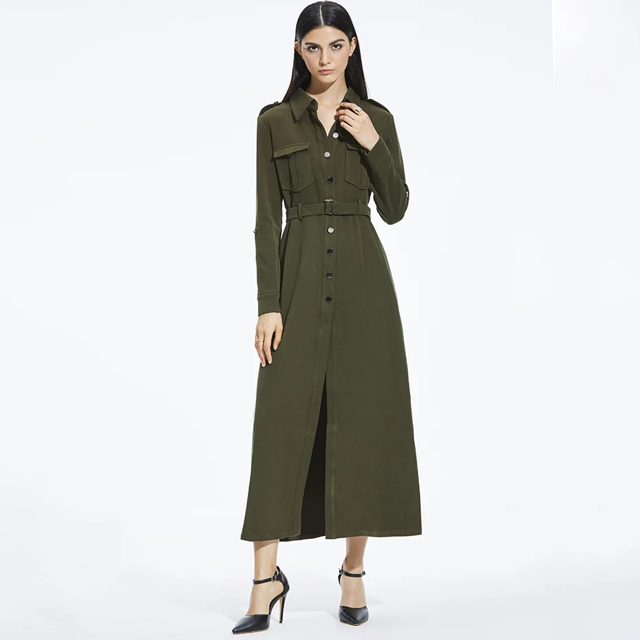 Женская рубашка длинное платье с длинным рукавом армейский зеленый крутой