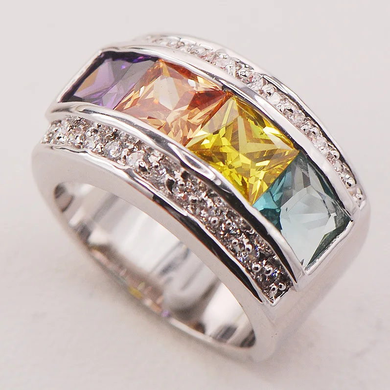 Peridot Morganite Purple Crystal Zircon Women 925 Sterling Silver Ring F773 Size 6 7 8 9 10 | Украшения и аксессуары