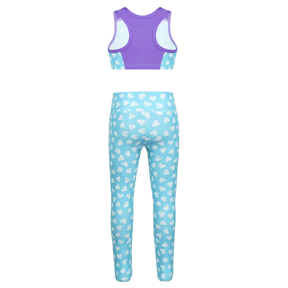Kids Girls Gymnastics Leotards Dance Tanks Crop Top with Leggings Sweetheart Printed Color Block Sleeveless Racer Back Dancewear